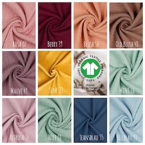 Organic Muslin Fabric / 100% Cotton / Double Gauze GOTS / Muslin Fabric / Muslin Cloth - Various Colors