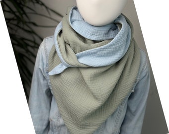 Bufanda de muselina XXL para niños y jóvenes / 2 colores / verde / azul claro / muselina orgánica de 4 capas / muselina esponjosa / GOTS