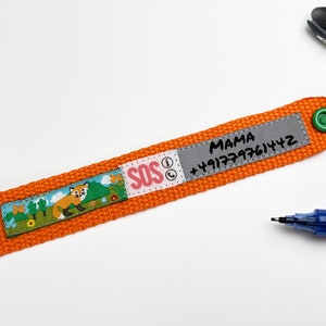 SOS bracelet ParentFINDER FOX / Children&#39;s bracelet for telephone number / ID emergency bracelet for children / Orange / Fox / waterproof / grows with you