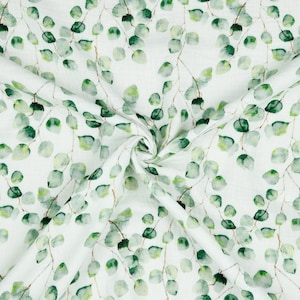ORGANIC Muslin Eucalyptus / White / Green / Double Gauze Digital Collection / Muslin fabric / Muslin cloth / 100% cotton GOTS Ökotex
