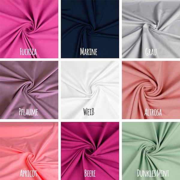 ÖKO-TEX Jerseystoff Uni - viele Farben / Baumwolljersey / Marine / Weiß / Apricot / Altrosa / Beere / Mint / Pflaume / Fuchsia / Grau