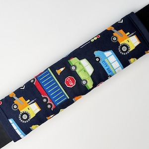 Children's seat belt pads (excavator design) / Seat belt pads / Car seat belt protectors / Oeko-Tex certified / Blue / Yellow / Green image 1