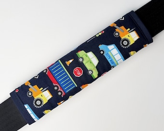 Protectores de cinturón de seguridad para niños (diseño de excavadora) / Protectores de cinturón de seguridad / Protectores de cinturón de seguridad para coche / Certificado Oeko-Tex / Azul / Amarillo / Verde