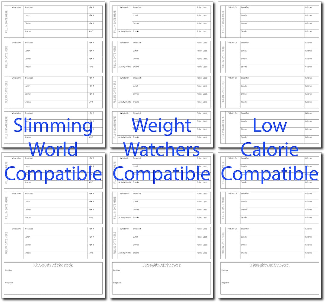Printable Daily Food Diary Sliiming World Weight Watchers Calorie ...