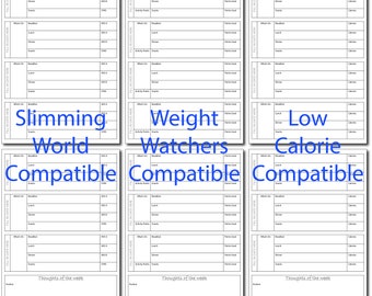 Printable Daily Food Diary Sliiming World Weight Watchers Calorie Control 7 days