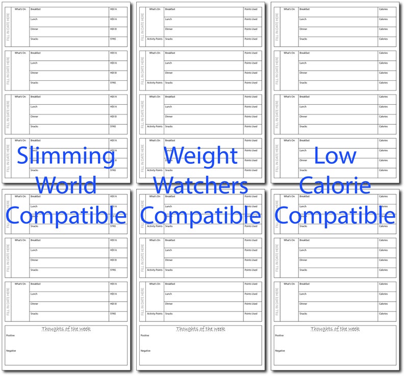 Printable Daily Food Diary Sliiming World Weight Watchers Calorie ...