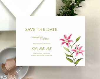Stargazer Lily Save the Date Card | Pink Floral Save the Date Card | Garden Wedding Save the Date