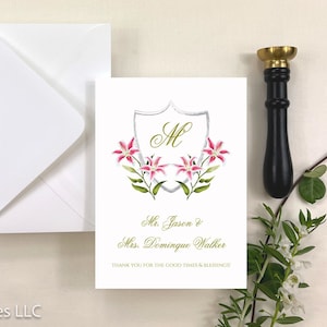 Stargazer Lily Thank You Note | Monogrammed Thank You Card | Wedding Thank You Note