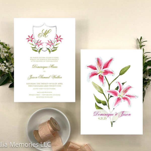 Stargazer Lily Wedding Invitation | Floral Wedding Invitation | Spring Wedding Invitation