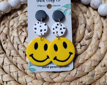 Polymer clay earrings | Smiley face dangles | made to order