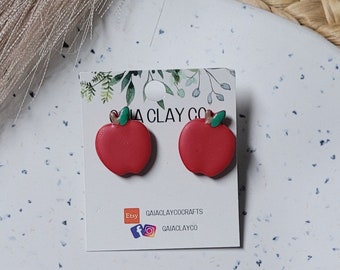 Polymer clay earrings | Apple teacher studs | Made to order