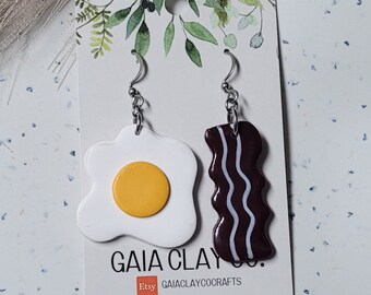 Polymer clay earrings | Bacon & eggs | Made to order