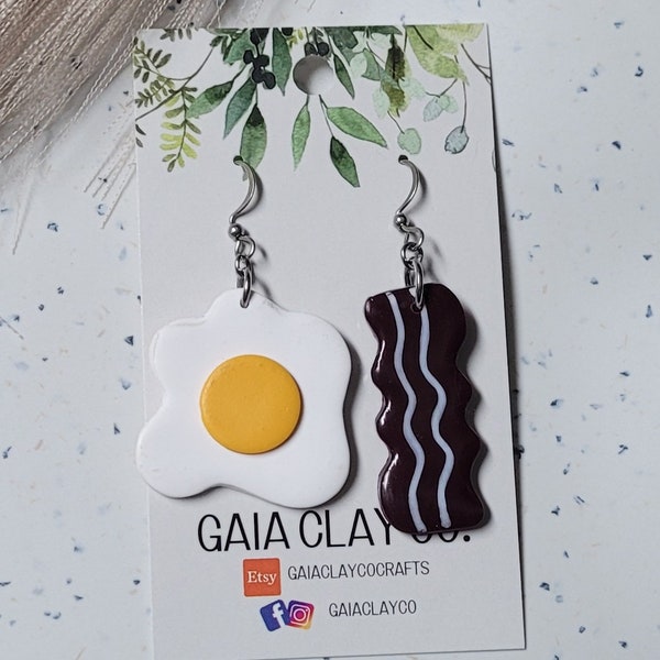 Polymer clay earrings | Bacon & eggs | Made to order