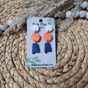 Polymer clay earrings | Alabama blue orange dangles | made to order