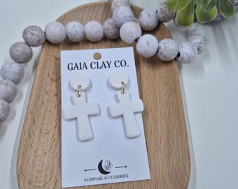 Polymer clay earrings | Cross dangles | made to order