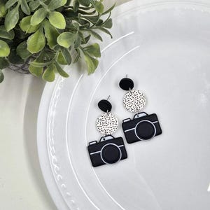 Polymer clay earrings | Camera photographer dangling earrings | Made to order