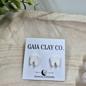 Polymer clay earrings | Tooth studs dentist dental assistant hygienist | Made to order