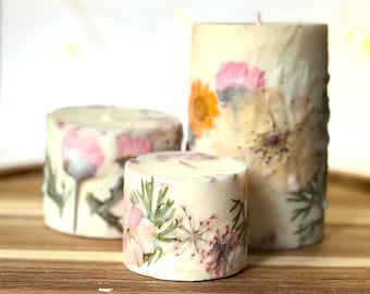 Set di candele a colonna floreali