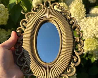 Vintage HOMCO Faux Rattan Oval Wall Mirror – Boho Witchy Decor for Gallery Wall