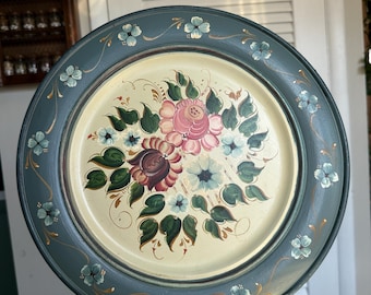 Vintage decoratief bord met rosemaling | Handgeschilderd Noorse volkskunst Cottagecore-decor