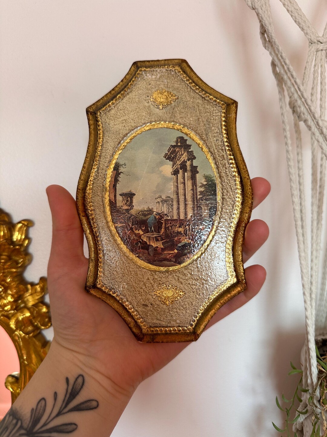Vintage Italian Florentine Wall Plaque | Gilt Wood Frame | Roman Ruins ...