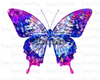 Holografische vlinder, png-bestand: paars sublimatieontwerp (digitale download)