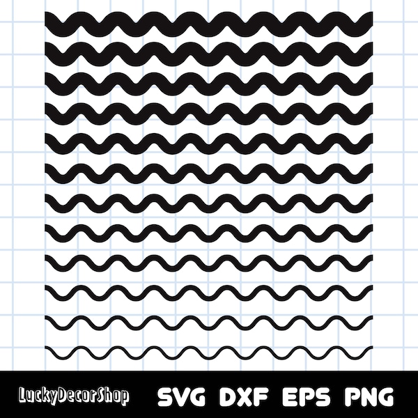 12 Wave Lines in Different Strokes SVG, Wave Line Strokes SVG, wave Lines, Cut Files, Silhouette, Cricut, Svg,Png,Dxf, Eps