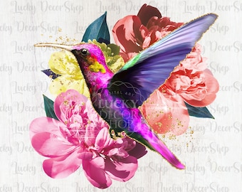 Colibrí PNG, diseño de sublimación, pájaro floral PNG, arte de colibrí, clipart de colibrí, sublimación de colibrí