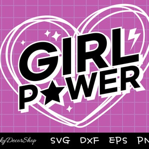 May include: A white heart with a black outline and a black star inside. The text "GIRL POWER" is inside the heart with a lightning bolt above the "L".