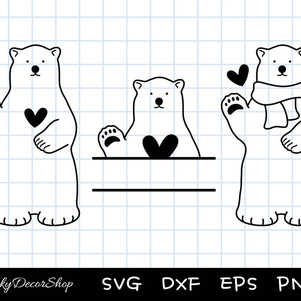 Polar Bear SVG, Winter SVG, Polar Bear Split Name Frame, Shirt svg, Cut Files, Silhouette, Cricut, Svg,Png,Dxf, Eps