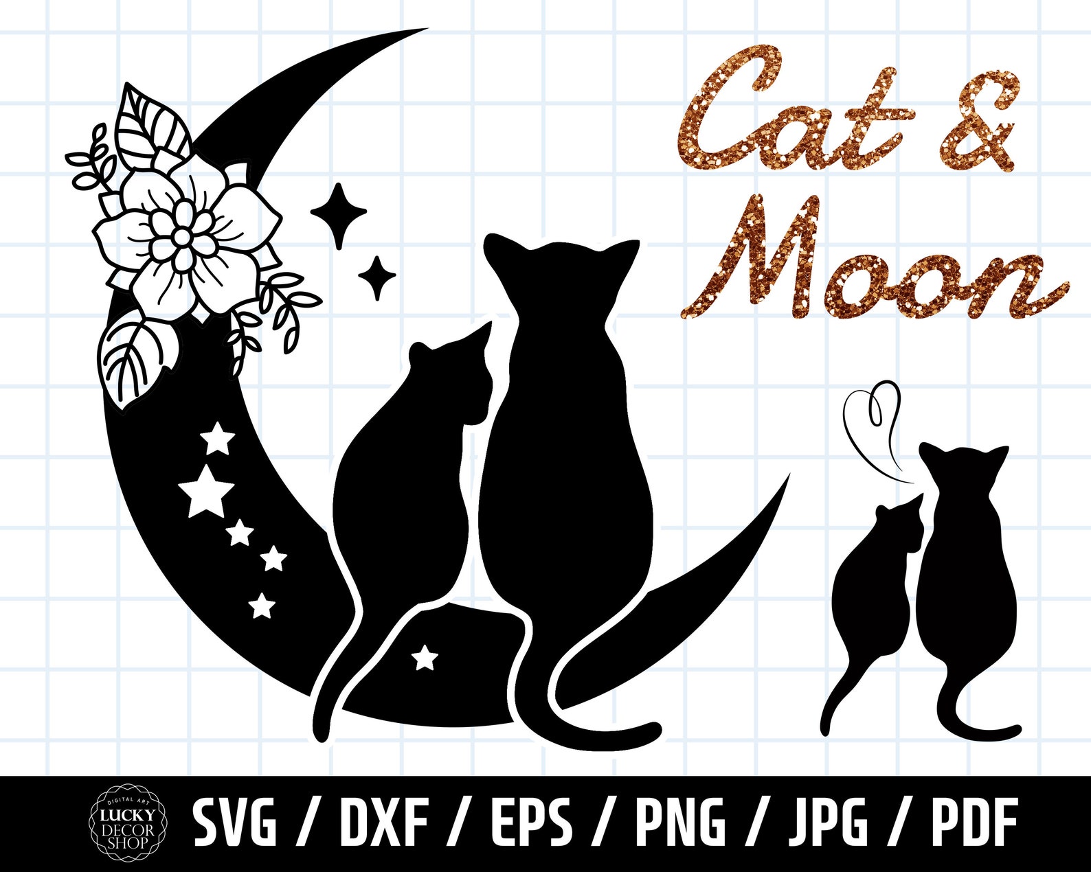 Cat And The Moon Svg Cat Svg Moon Svg clipart cut file | Etsy