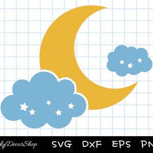 Maan SVG, maan en wolk SVG, wolk en ster Svg, Cloud Cut-bestand, bestanden knippen, silhouet, Cricut, Svg, Png, Dxf, Eps