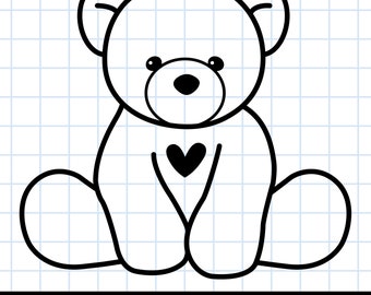 Osito de peluche SVG, Oso tierno, Descarga instantánea, Archivos de corte, Silueta, Cricut, SVG, PNG, DXF, EPS