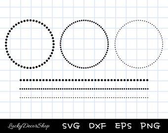 May include: Black dotted circles and lines on a grid background. The image features three circles of varying dot density and three horizontal lines of dots. The text "Lucky DecorShop" is at the bottom, along with file type abbreviations.