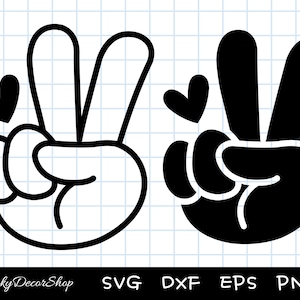 Main de la paix SVG, signe de la paix, symbole de la main, paix des cliparts SVG, doigt, couper des fichiers, Silhouette, Cricut, Dxf, Png, Eps
