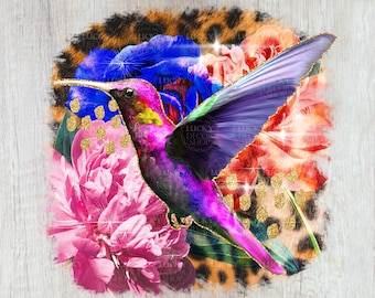 Colibrí PNG, diseño de sublimación, pájaro floral PNG, arte de colibrí, clipart de colibrí, sublimación de colibrí