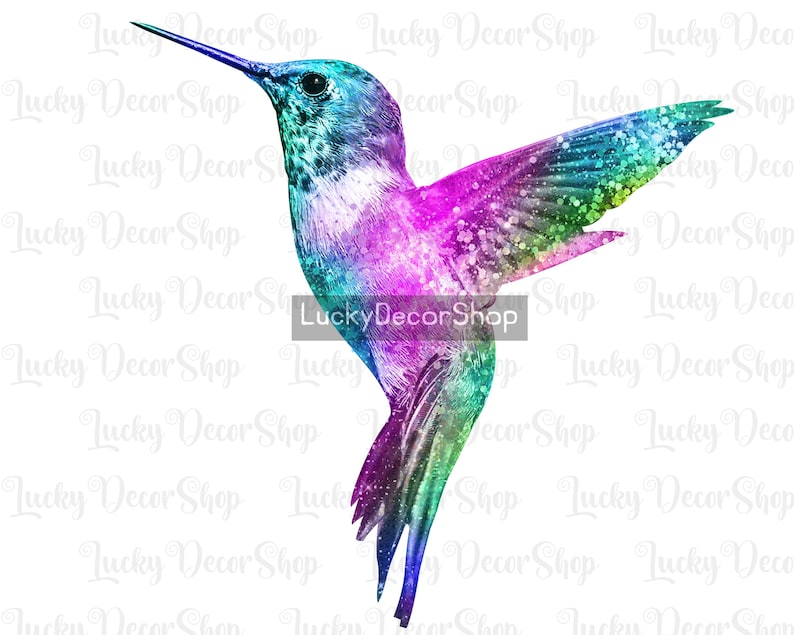 Puede incluir: Un colibr&iacute; colorido con plumas iridiscentes azules, verdes y rosas. El colibr&iacute; est&aacute; representado en un estilo acuarela con un efecto brillante.