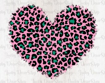 Pink Leopard Heart PNG: Sublimation Design (Digital Download)