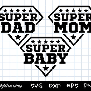 Pacote SVG de família de super-heróis, SVG de superfamília, Superpai, Supermãe, Superbebê, Arquivos de corte, Silhueta, Cricut, Svg,Png,Dxf, Eps