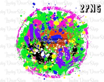 Neon Paint Splatter PNG Background: Sublimation Design (Digital Download)