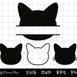 Puede incluir: Cuatro siluetas de gatos negros, una con un espacio en blanco para texto, para usar en proyectos de manualidades.