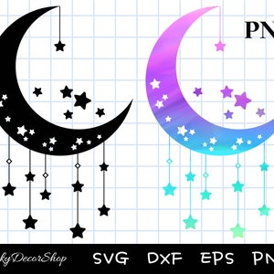 Lune Svg, Svg étoile, lune et étoile, lune fichier, couper des fichiers, Silhouette, Cricut, Svg, Png, Dxf, Eps
