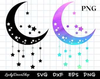 Moon Svg, Star Svg, Moon and Star Svg, Moon Cut File, Cut Files, Silhouette, Cricut, Svg,Png,Dxf, Eps