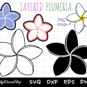 Plumeria SVG, gelaagde Plumeria bloem SVG, Hawaii bloem SVG, gesneden bestanden, Cricut, silhouet, svg, eps, dxf, png, tropische bloem