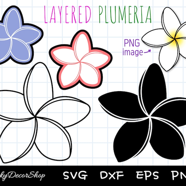 Plumeria SVG, Layered Plumeria Flower SVG, Hawaii Flower SVG, Cut Files, Cricut, Silhouette, svg, eps, dxf, png, Tropical Flower