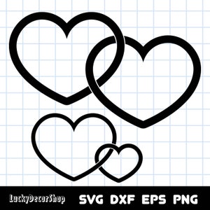 Dois Corações, Corações Conectados Svg, Corações Duplos Vinculados, Arquivos de Corte, Silhueta, Cricut, Svg,Png,Dxf, Eps