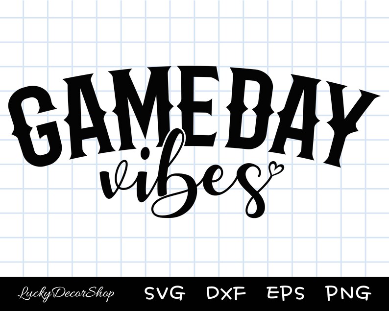 K&ouml;nnte beinhalten: Schwarzwei&szlig;es Grafikdesign mit dem Text "Gameday vibes" in einer stilisierten Schriftart.