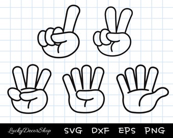 Finger Count SVG, Hand Count SVG, Hand peace sign, hand gesture svg, Hand Clipart, Cut Files For Silhouette Cricut, Dxf, Png, Eps