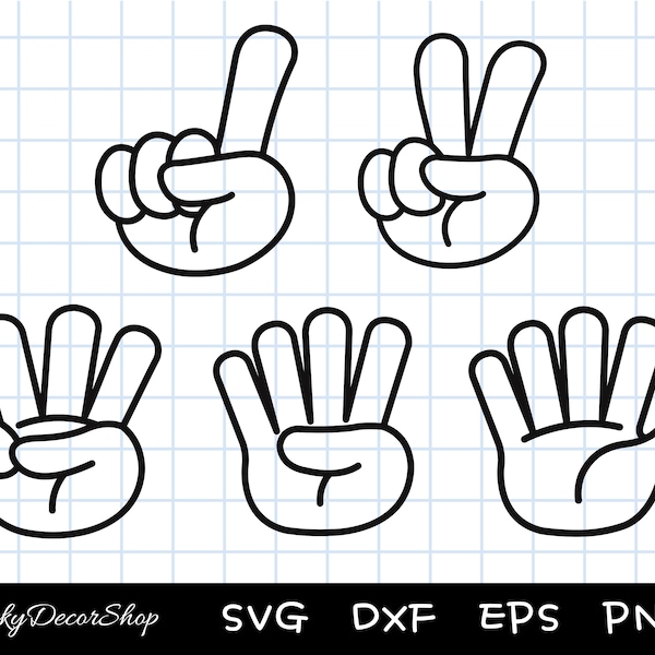 Finger Count SVG, Hand Count SVG, Hand peace sign, hand gesture svg, Hand Clipart, Cut Files For Silhouette Cricut, Dxf, Png, Eps