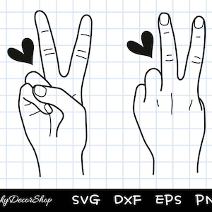 Main de la paix SVG, signe de la paix, paix coeur svg, symbole de la main, paix des cliparts SVG, doigt, couper des fichiers, Silhouette, Cricut, Dxf, Png, Eps